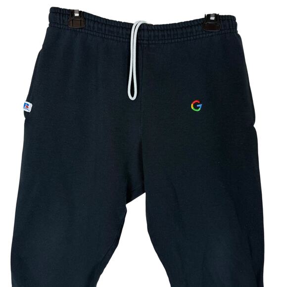 Google Athletic Sweatpants Men Medium Black Logo Russell Fleece Lined Drawstring - Picture 3 of 14